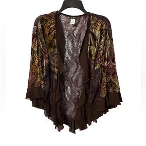 Vintage MSK Floral Velvet Crochet Kimono Cardigan Artzy Festive Fairy Grunge